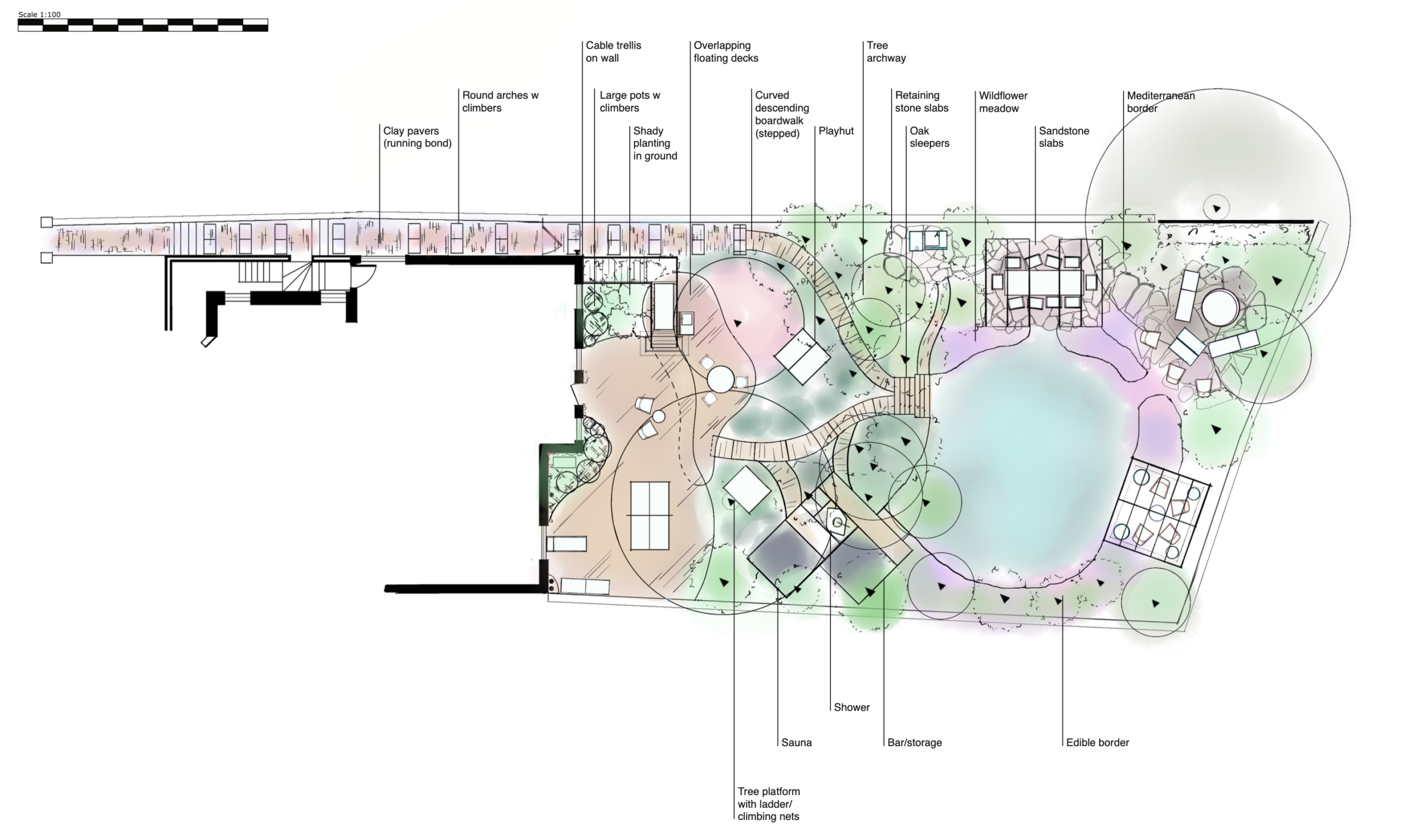 Large Hampstead garden design plan for Rosslyn Hill in North London